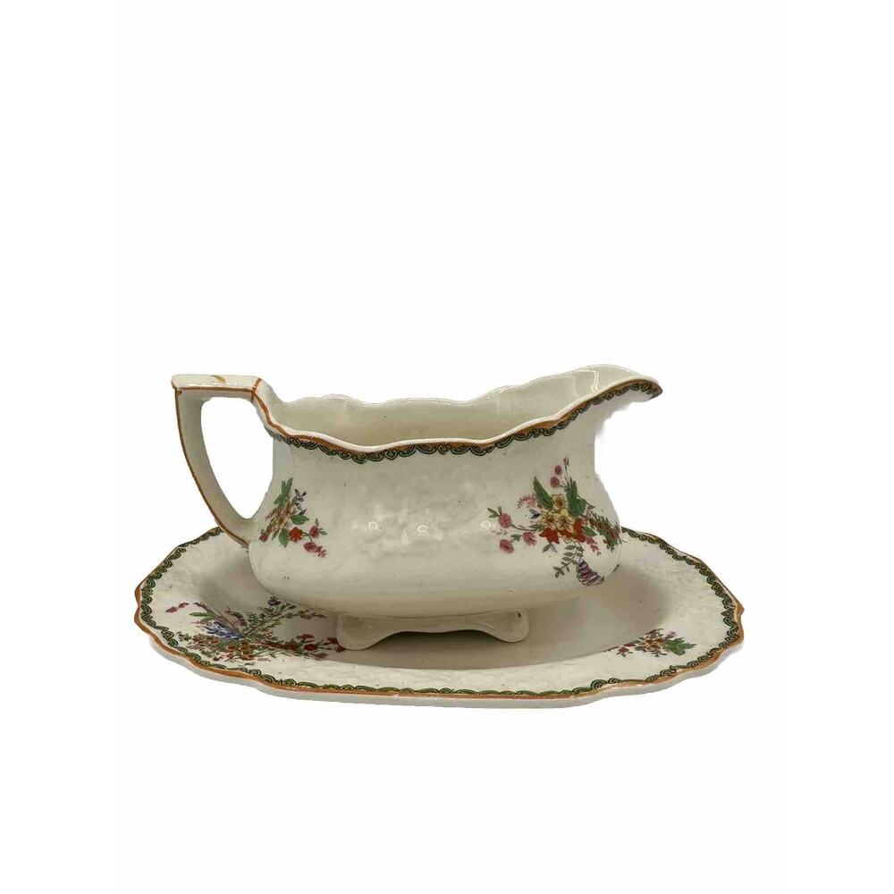 Devon Myott Staffordshire England Gravy Boat With Underplate 1930’s 7”